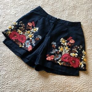 Anthropologie Floral Embroidered Shorts